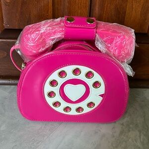 CALL ME  old-fashioned Handset phone NWT  works from your bag  pink patent/white